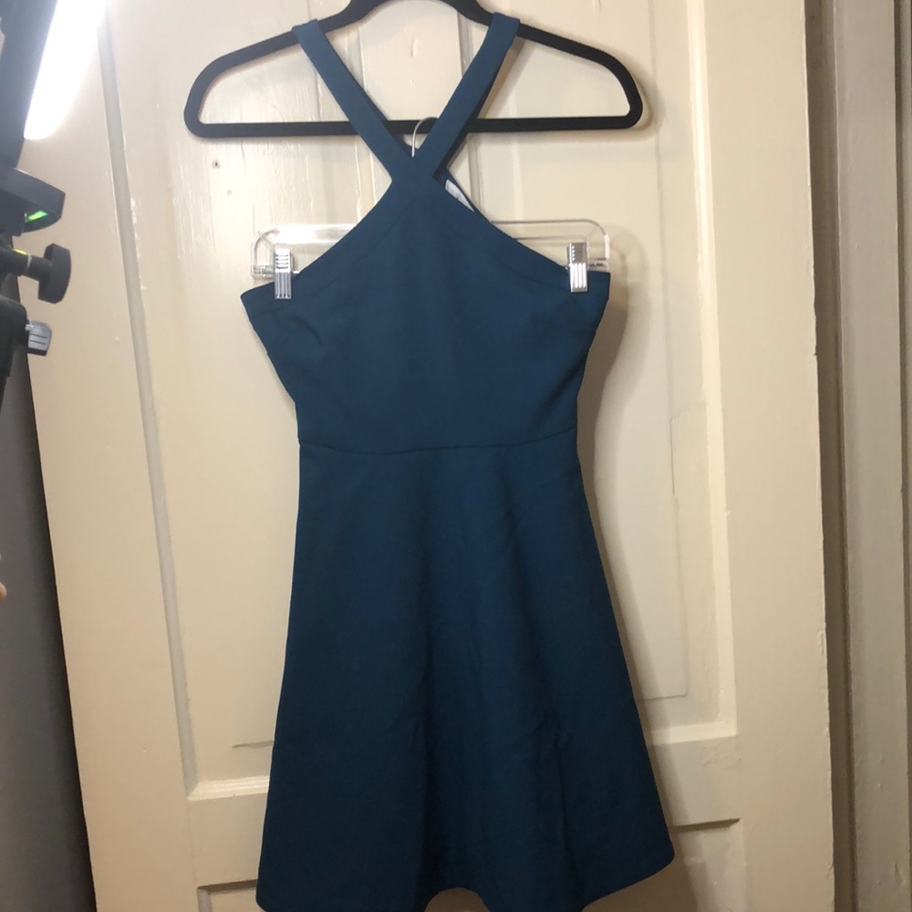 Halter Neck Teal A-Line Cocktail Dress
